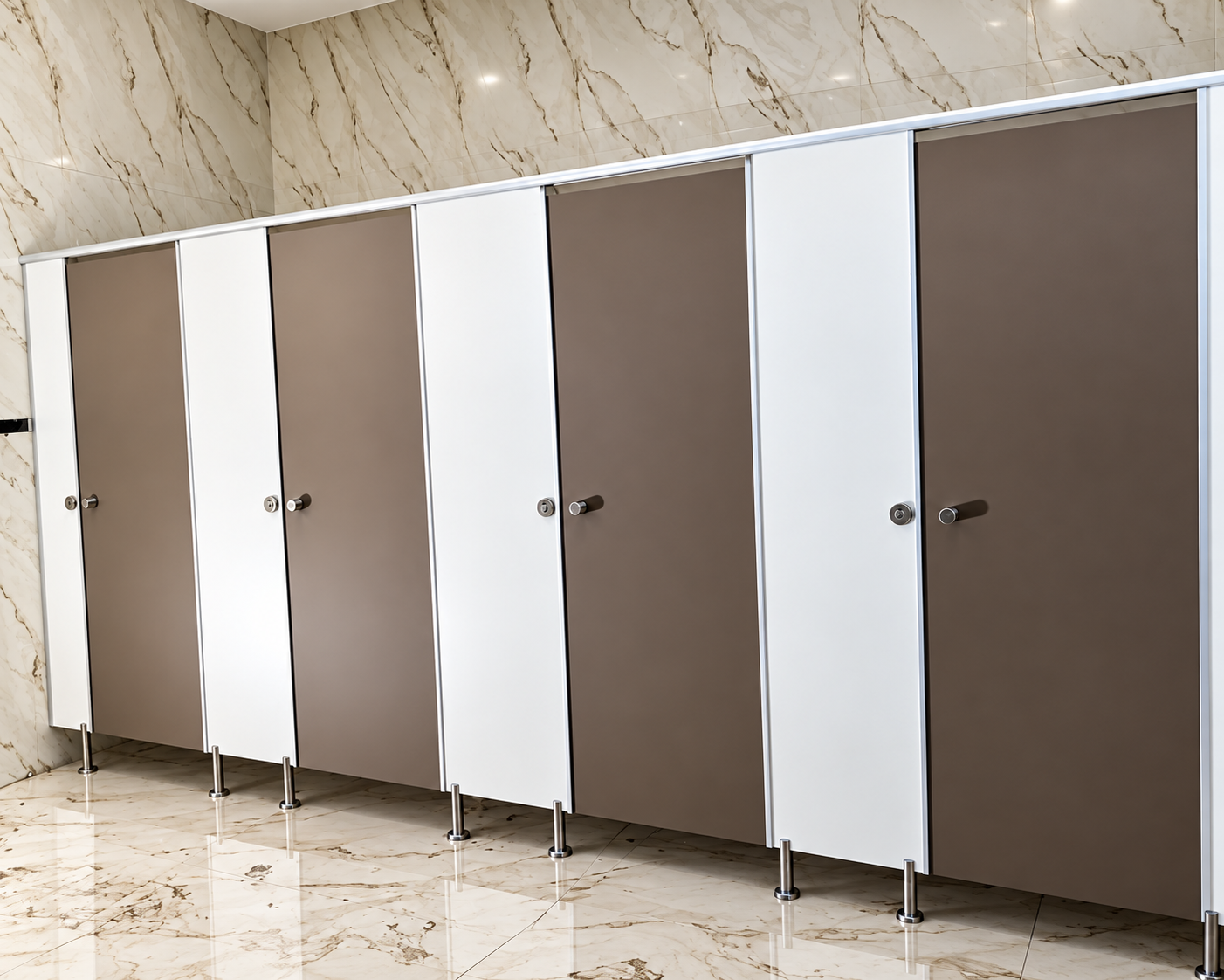 Vistaraa Alu-SS Series Toilet Cubicles installed in a modern commercial washroom