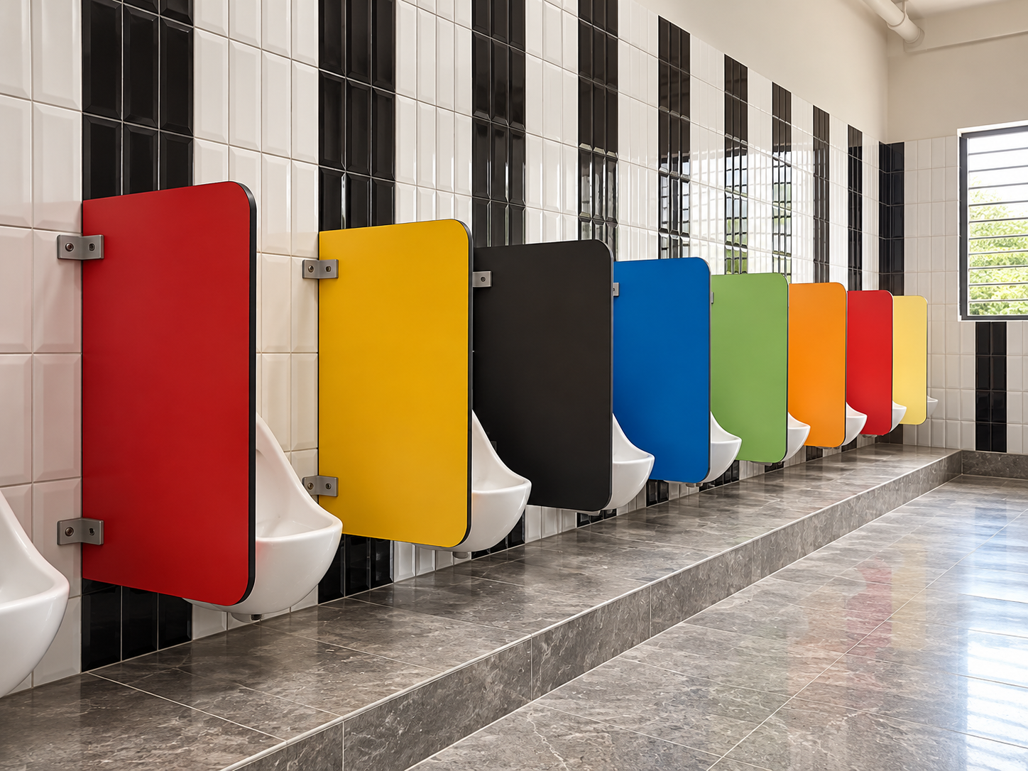 VISTARAA Urinal Partitions in a modern restroom